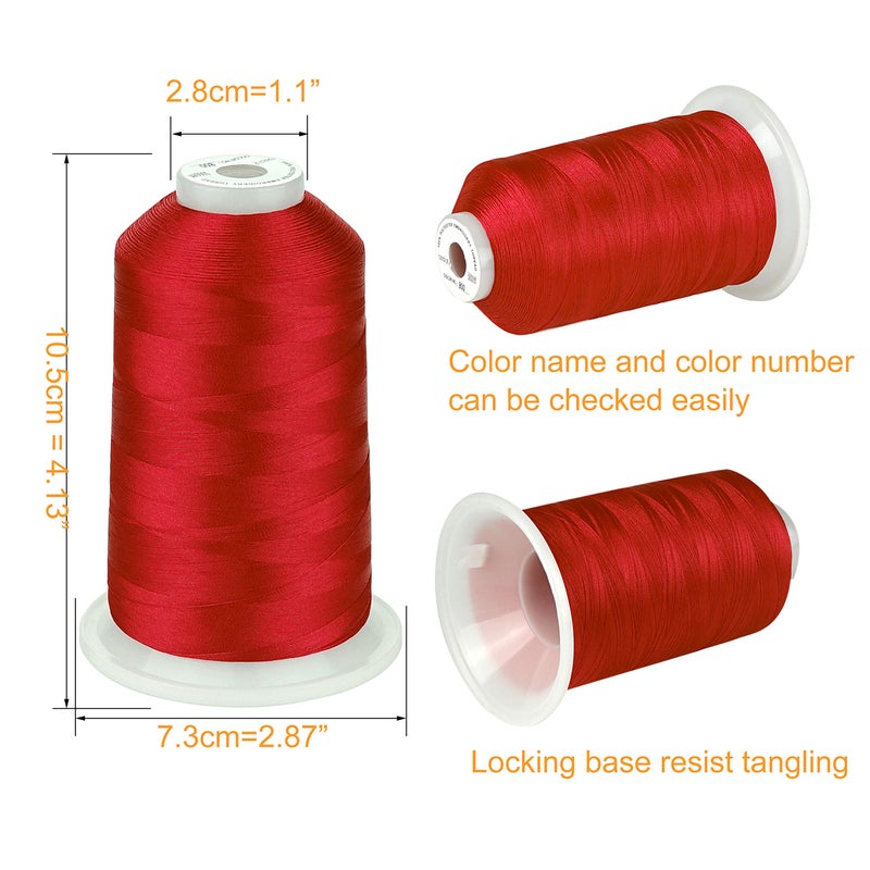 Simthread - 33 Selections - Various Assorted Color Packs of Polyester Embroidery Machine Thread Huge Spool 5500Y for All Purpose Sewing Embroidery Machines - #800 Red - Image 2